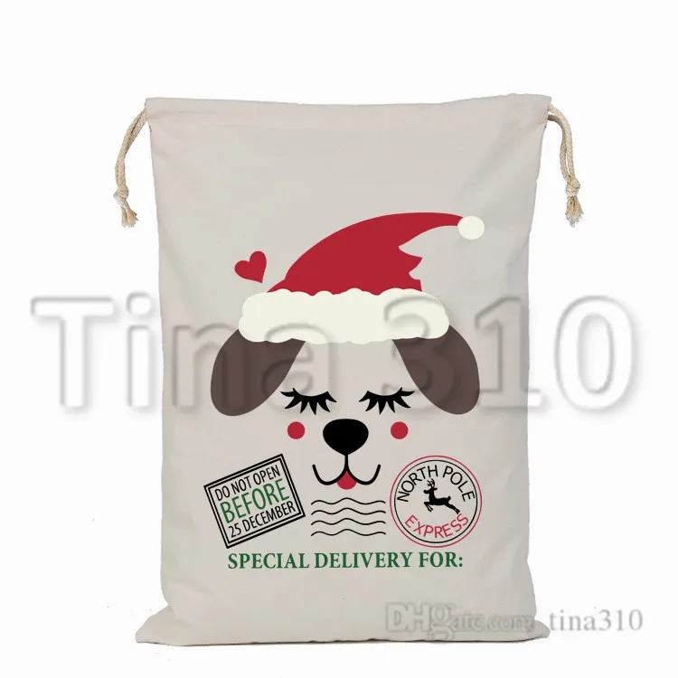 NEW Christmas Gift Bag Santa Sack Drawstring Bags Canvas Santa Sacks Storage Print Gift Bags Xmas Decoration T500337