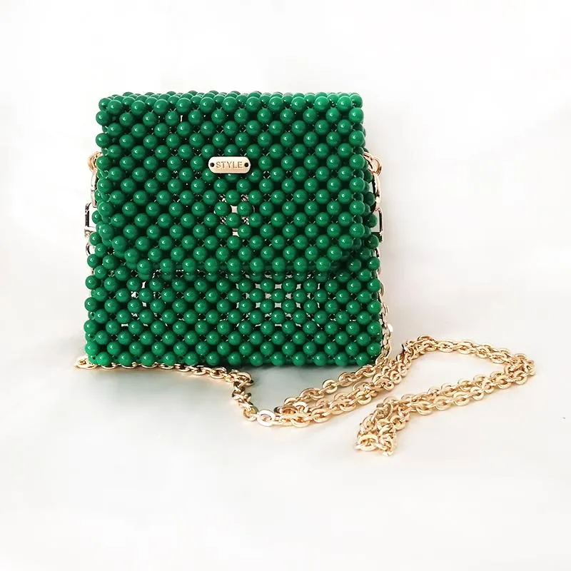 Evening Bags Women Mini Pearl Bag Handmade Vintage Green Beaded Fashion Crossbody Shoulder Messenger Female Women's Purse Fal314x