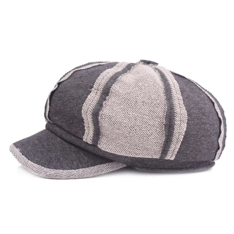 2022 New Dark Grey Patchwork Cotton Octagonal Hat Women Distress Painter Cap Autumn Winter Men Newsboy Caps Whole205i