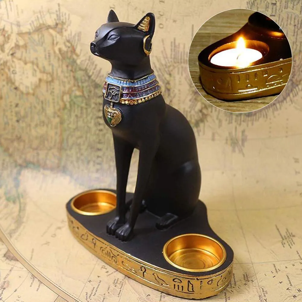 Egyptische kat Candlestick Resin Figurine Statue Decoratie Vintage Godin Bastet Home Office Garden Gift Y2001046627613