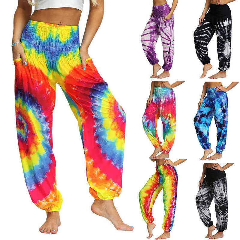 Kobiety swobodne luźne spodnie jogi jogi kwiatowy nadruk szerokie spodnie nogi spodni fitness Spodnie Aladdin Harlan Pants 2021 Hot H1221