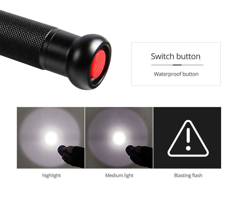 Baseball Bat Mace LED -ficklampa 8000lm Super Bright Waterproof Aluminium Alloy Baton Torch Light for Patrol och SelfDefense8560590