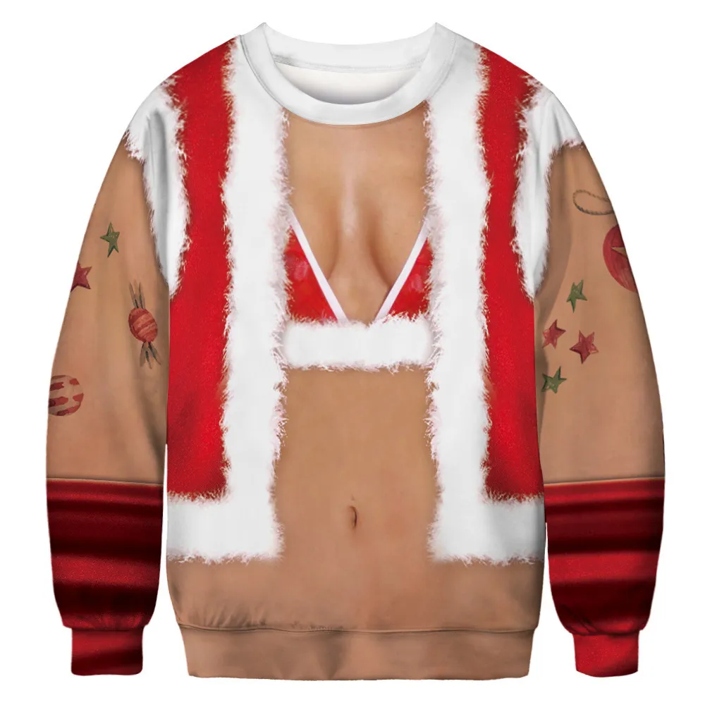 Unisexe Spoof Ugly Christmas Sweater Vacances Santa Elf Funny Noël Faux cheveux Jumper Holiday Party Sweat à capuche Tops 201123