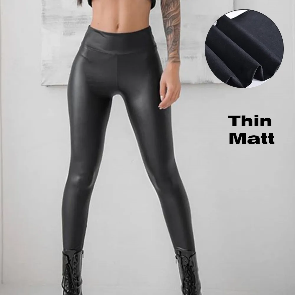 High Waist Black Faux Leather Leggings Sexy Slim Fit Black Leather