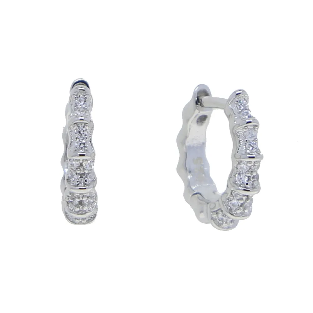 100% argento sterling 925 delicato delicato gioielli multi piercing mini piccolo cerchio micro pavimenta CZ orecchino a cerchio di bambù le donne ragazze213h