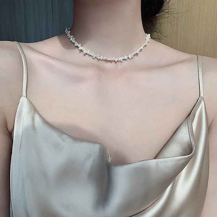 Koreanska säljande modesmycken naturlig oregelbunden sötvatten pärlhalsband eleganta studentkvinnor dagligen clavicle halsband1964972