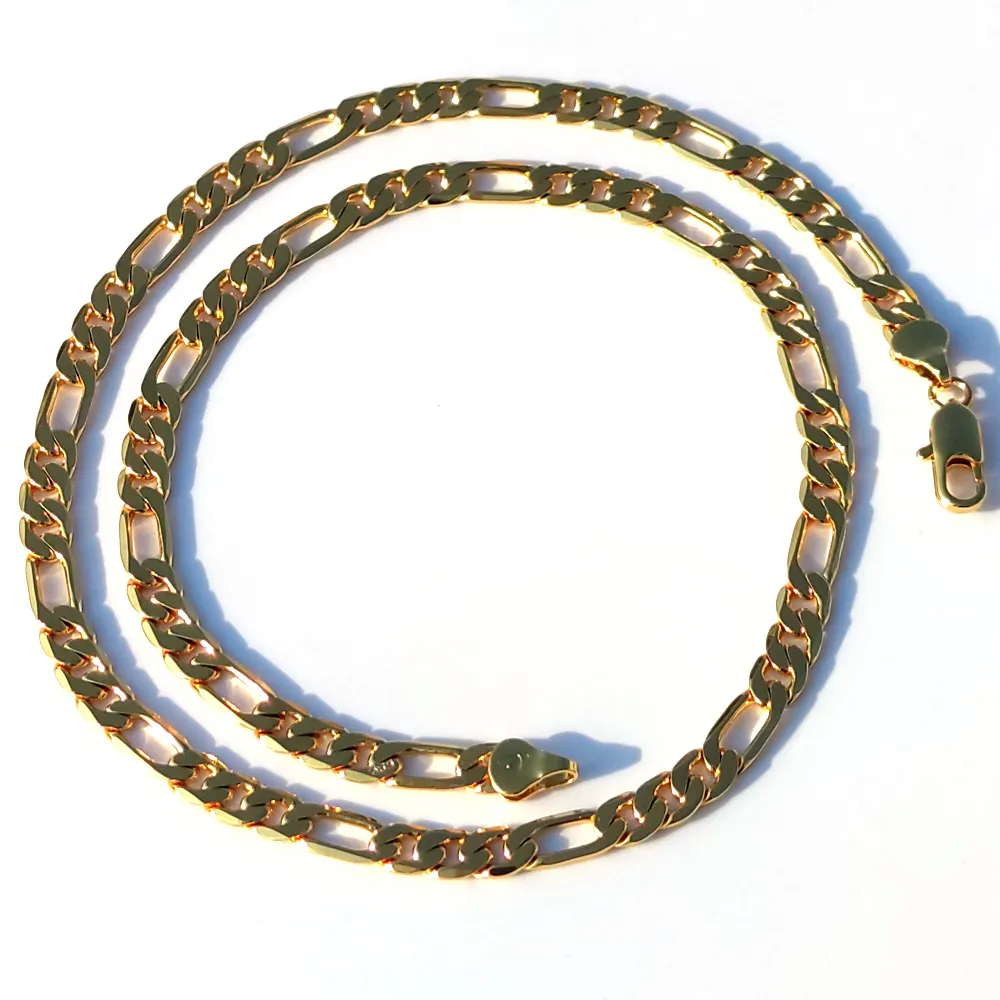 Cadena de collar Real 18 k Amarillo GF Oro Sólido Figaro Bling Link 50 cm 6 mm Stamep 585 Hallmarked221S