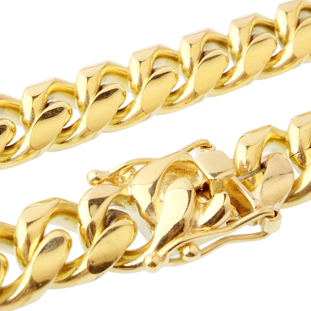 2023 Stainless Steel Jewelry 18K Gold Plated High Polished Miami Cuban Link Necklace Men Punk 15mm Curb Chain Double Safety Clasp 212U