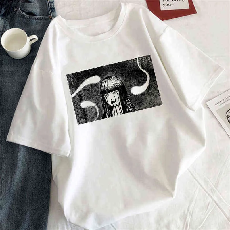 Tearful Girl T-Shirt Ästhetischer koreanischer Stil Weißes weibliches T-Shirt Grafik Harajuku T-Shirt Schwarz Manga Anime T-Shirt Damen Kleidung G220228
