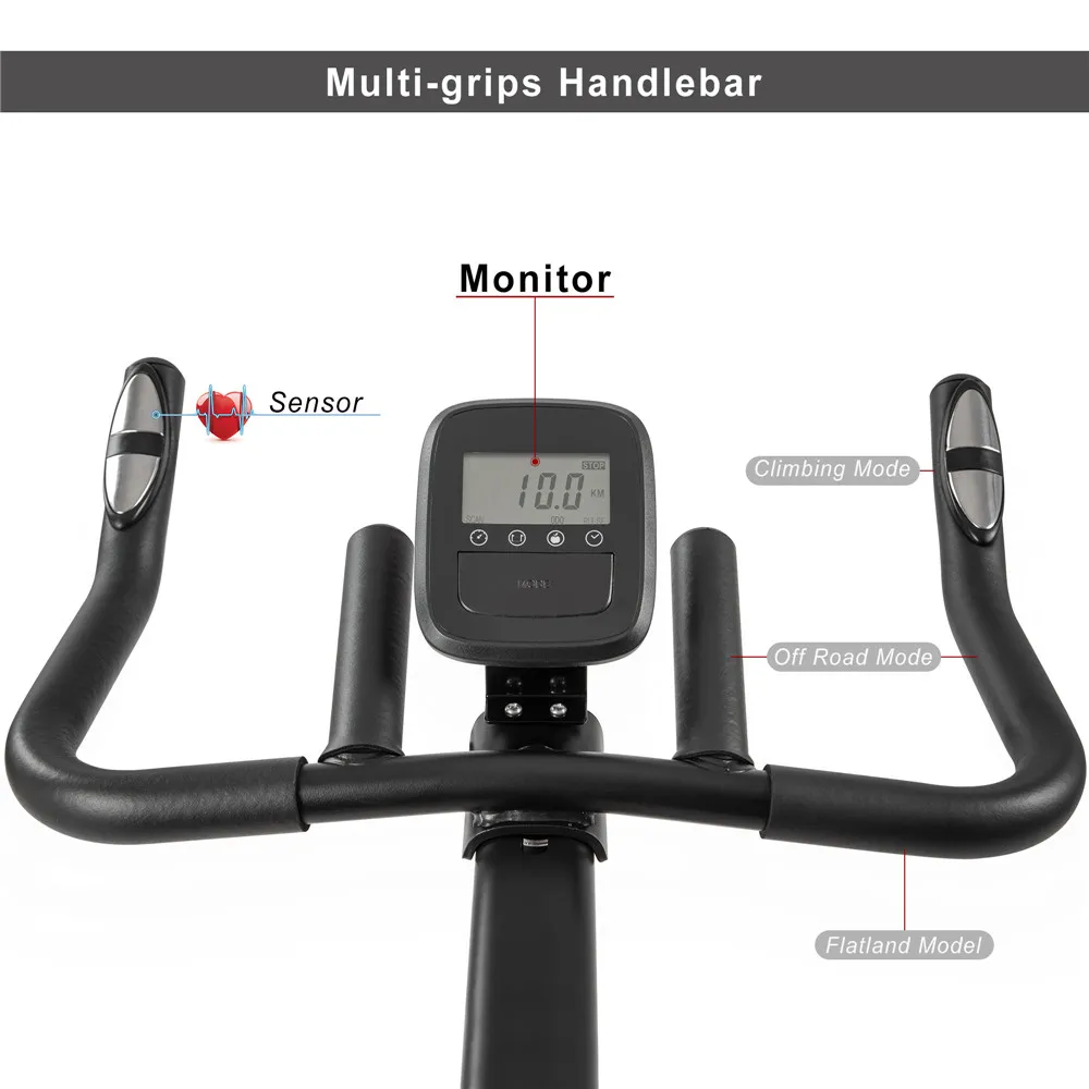 ABD stok kapalı egzersiz bisiklet bisikleti ayarlanabilir sabit LCD monitör, ev kardiyo egzersiz kemeri sürücü190e için darbe sensörü ile