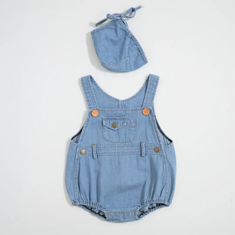 Sommar pojkar och tjejer i baby bodyysuits ljusfärgade jeans ha-yi triangel krypande kläder för att skicka hattar 210515