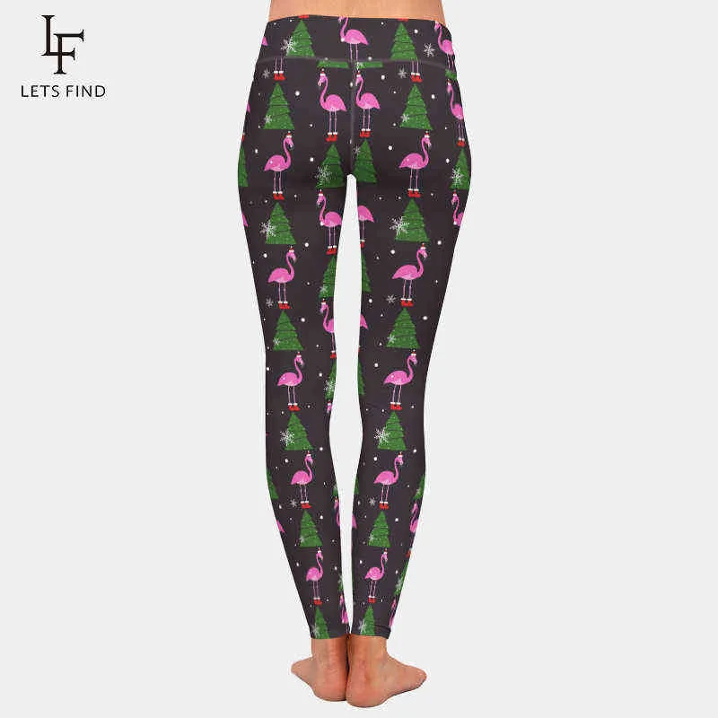 Letsfin Fashion Christmas Year Flamingo avec cadeau et Santa Hat Imprimer Plus Taille Pantalon Taille Haute Fitnes Leggings 211221