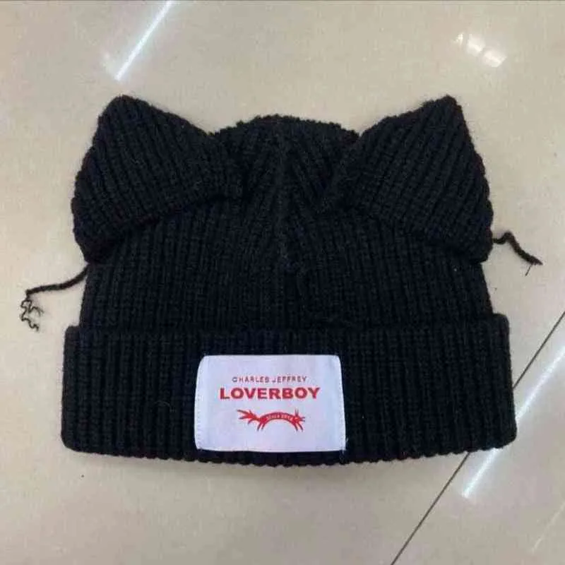 Cappello invernale da coppia in lana con orecchie di gatto fatto in casa, design minoritario fatto in casa, freddo femminile autunno e inverno314C27639748538014