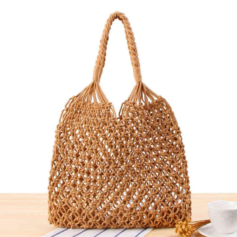 Sacs à provisions Mode Femmes Coton Fil Summer Beach pour Lady Paille Grand Sac à main tissé Casual Tote Shopper Hollow Net 220303