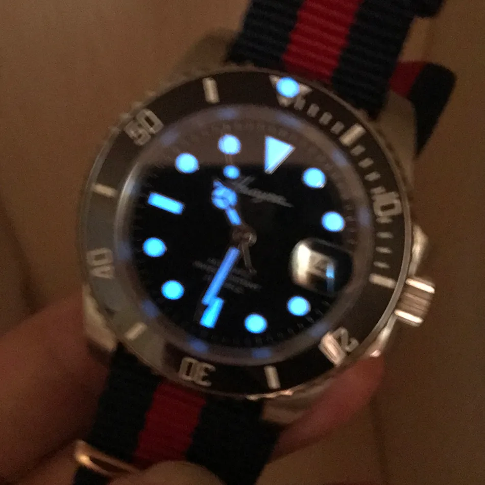 40mm męska automatyczny zegarek Sapphire Mechaniczna skrzynka ze stali nierdzewnej Wodoodporna Zegarek Ceramiczny Pierścień Luminous Pasek na płótnie