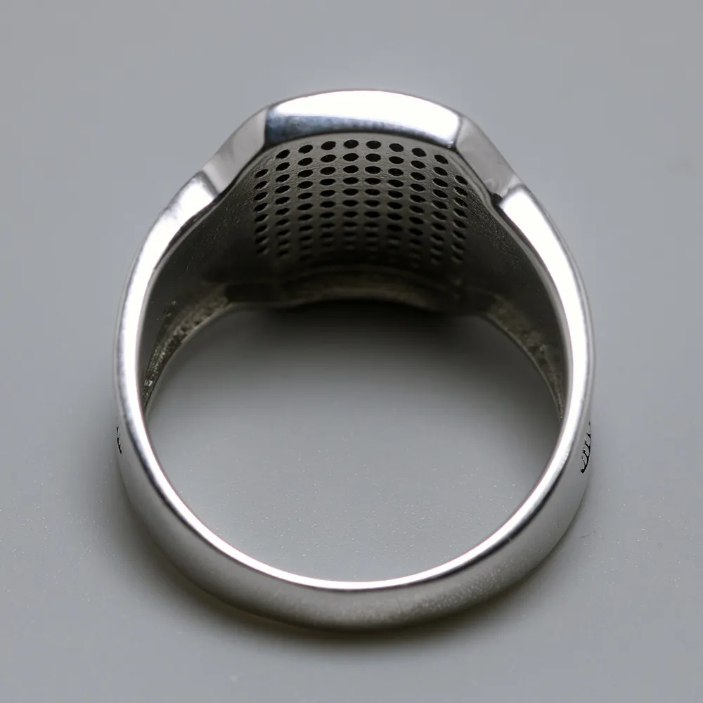 Solid 925 Anneaux d'argent Cool Retro Retro vintage Turkish Ring Wedding Bijoux pour hommes Black Zircon Curved Design confortable Fits 16105356