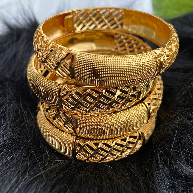 4 unids/lote Arabia Saudita boda oro brazaletes para mujeres Dubai novia regalo etíope pulsera África brazalete árabe joyería encanto 220222