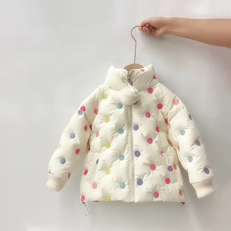 Chen Ma039s foreign style frozen kids winter clothing rainbow dot short down jacket 2019 new girl baby middle long coat coats c8947818
