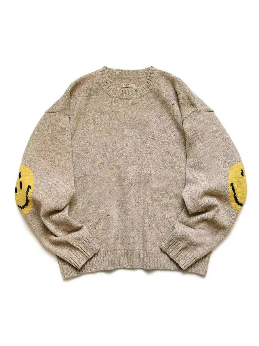 Men's Sweaters Autumn winter tide br 21 worn hole round neck smiling face knitted sweater Pullover long sleeve casual men's women's autumn and