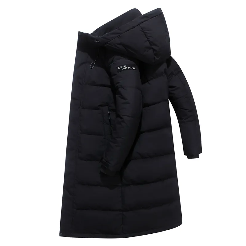 Winter 90% Weiße Ente Daunenjacke Männer Mit Kapuze Mode Hohe Qualität Lange Verdicken Warme Daunenmantel Lose Schwarz Mantel Parkas 201119