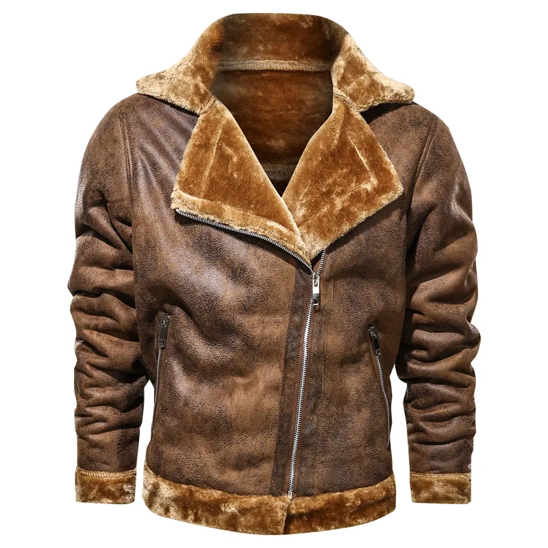 Jaqueta de inverno Masculina Camurça Jaqueta de Couro Gola com Lapela Estilo Vintage Quente Jaqueta de Pele Grossa Caimento Justo Jaquetas Masculinas Plus Size 4XL 201116