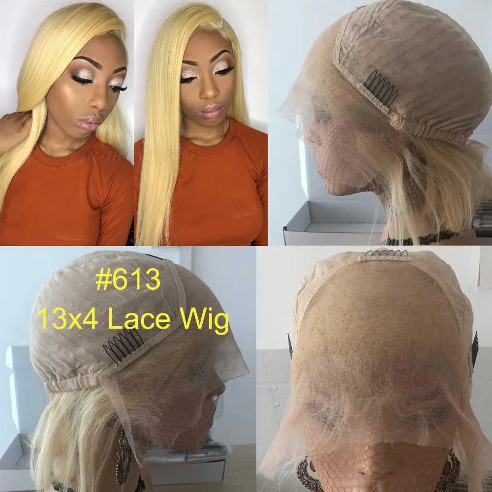 613 Blond Lace Front Human Hair Wig 150% densité 26 pouces brésilien brésilien Remy raide pour femmes noires cheveux bébé 150% REMY9599053
