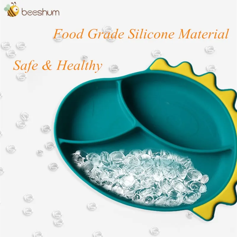Beshum baby prato tigela de silicone para bebês que come pratos de sílica gel dragão cartoon tigelas de alimentação de bebês prato de treinamento lj201221