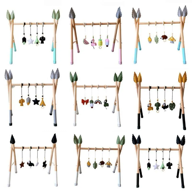 Nordic Style Baby Gym Play Nursery Sensory Ring-pull Toy Cadre en bois Infant Room Toddler Clothes Rack Gift Kids Room Decor LJ201113