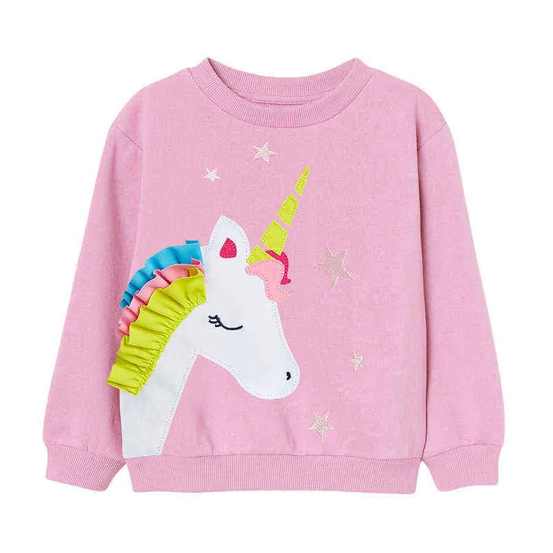 Little maven Baby Girl Clothes Toddler Autumn Cotton Christmas Animal Applique Sweatshirt Pink Unicorn Sweater for Kid 2-7 Years 211223