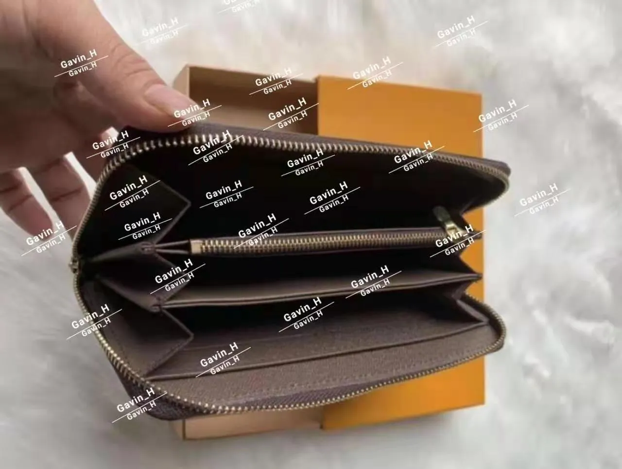 Homens mulheres embream bolsa de carteira de couro de couro carteiras com pó Box2778