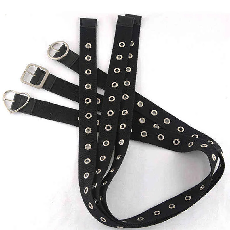 Moda Donna Cintura di tela nera Passacavo Fibbia con foro Cintura Jeans Cintura rotonda Love Heart Piazza Fibbia in lega Cintura G220301