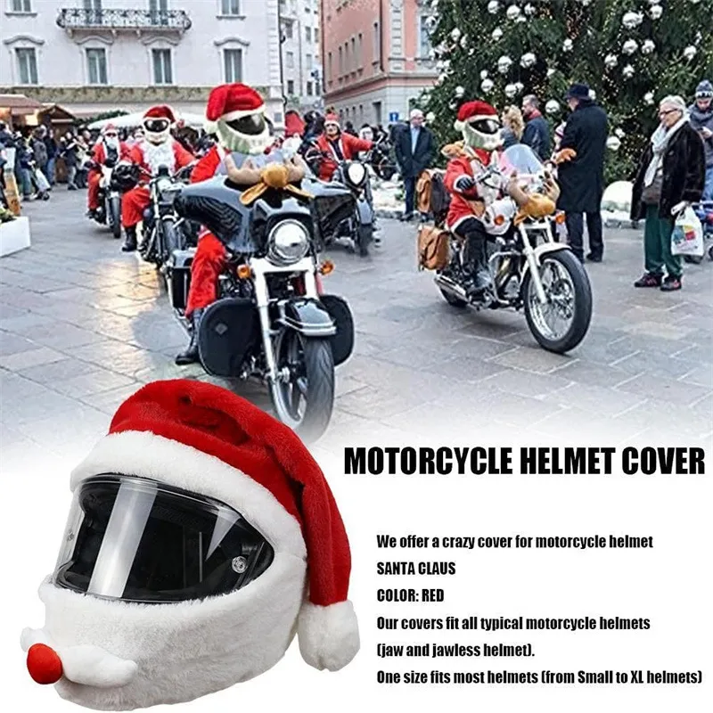 Noel şapka motosiklet kask dekorasyon için tam kask peluş kapak Noel Baba kaskları koruyucu dekorasyon aksesuarları