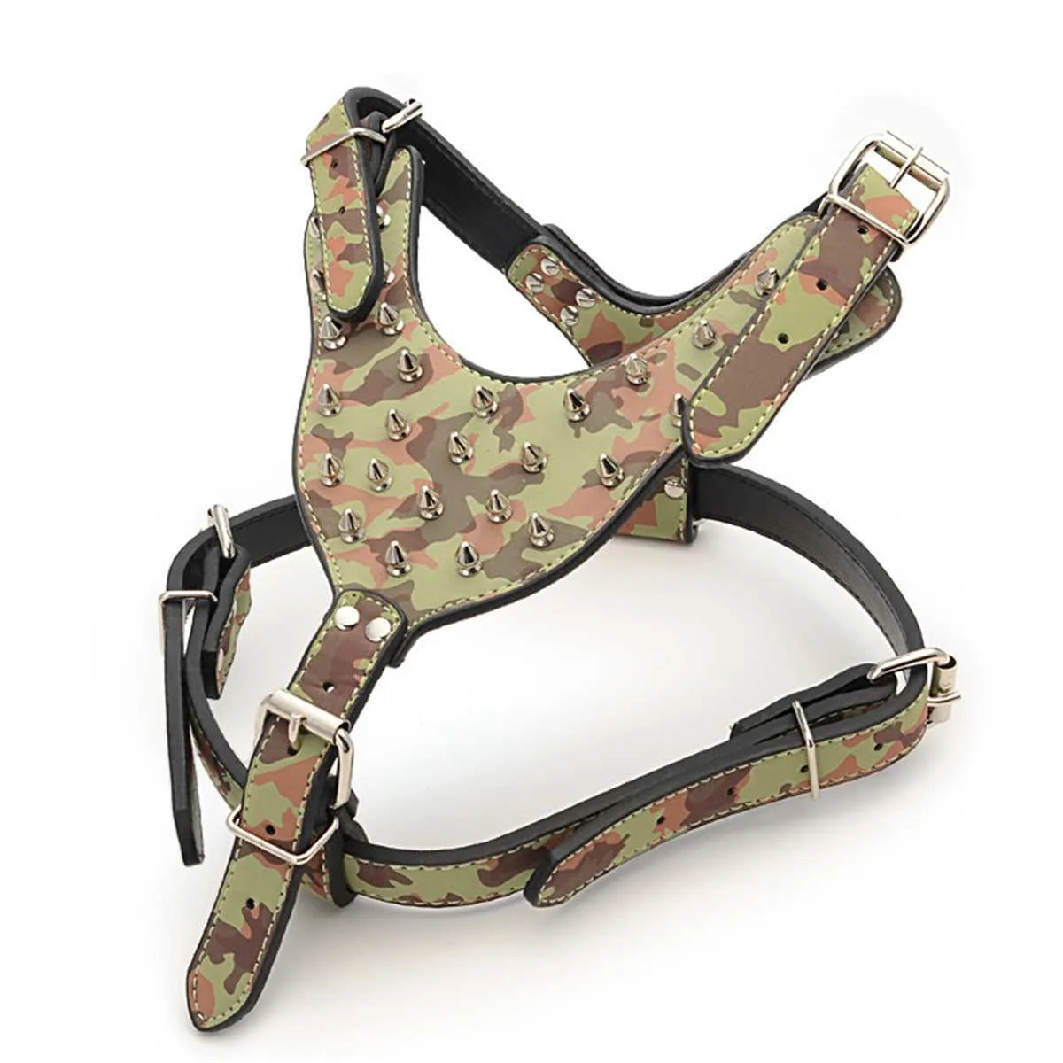 Large Dog Harness and Collar Set Spiked Studded Leather Dog Pet Harness Collar for Pit Bull Mastiff Medium Large Dogs 2010289044914