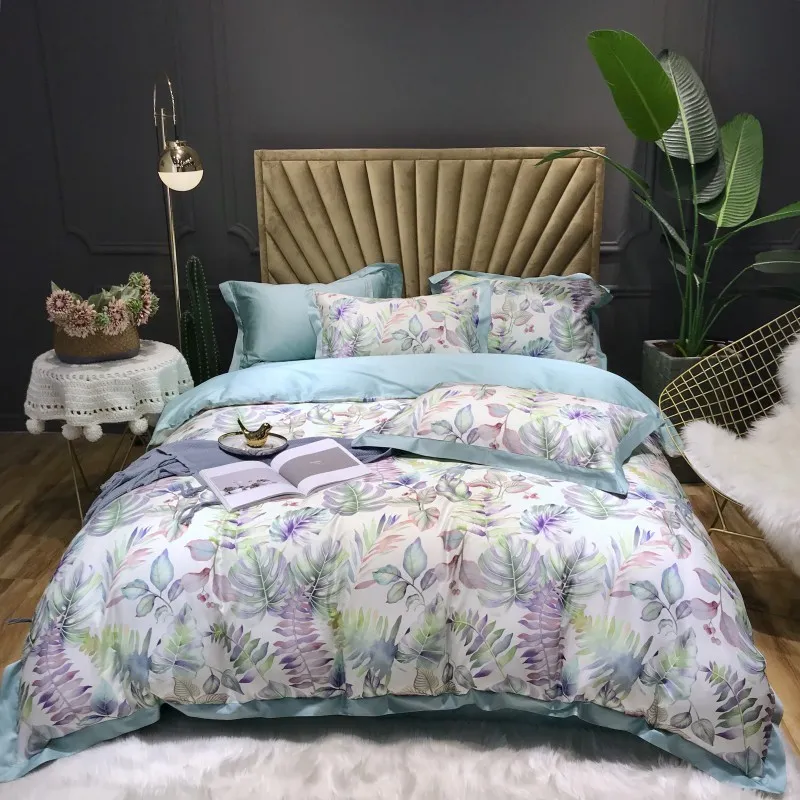 Tutubird Floral Percal Satynowe Pościel Pościel Egipska Bawełniana Pościel Zestawy Kwiat Kwiat Drukuj Najnowszy Królowa Królowa Bedspreads T200706