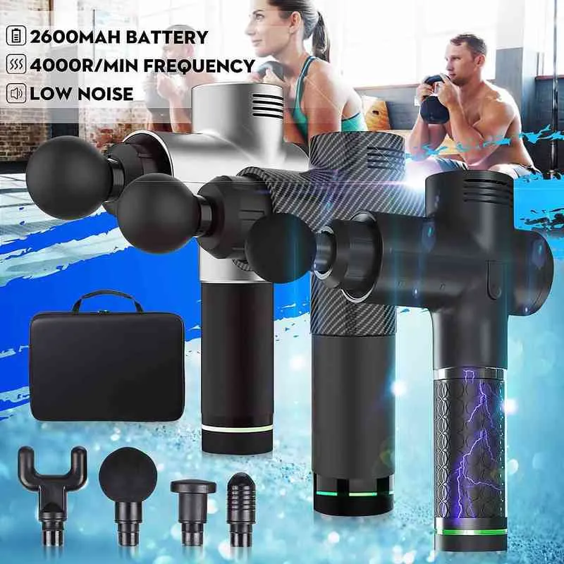 4000r/min Therapy Massage Guns 3 Gears Muscle Massager Pain Sport Massage Machine Relax Body Slimming Relief 4 Heads With Bag H1224