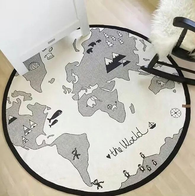 Carpete redondo de algodão para brincar de bebê e rastrear diâmetro 135cm mapa mundial tapetes de impressão da sala de estar Y200416