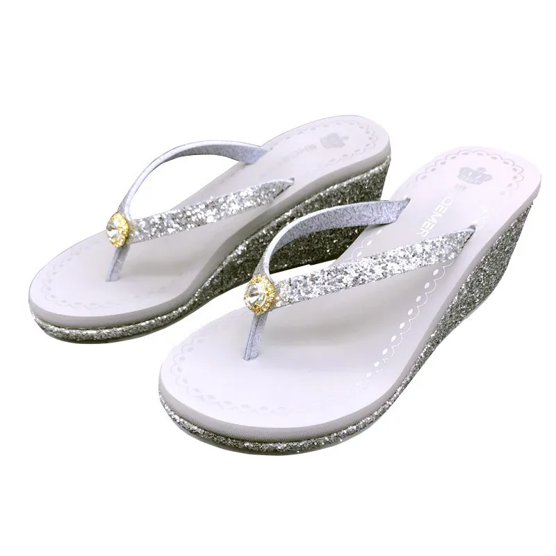 Slipper Summer Platform Weages Slides Glitter Women Basic Beach Slippers Black Flip Flops Y200624