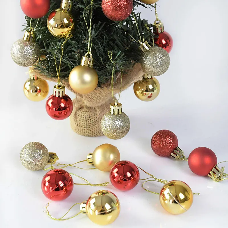 3cmクリスマスツリーの装飾ボールグリッターゴールドシルバープラスチックハンギングペンダントデコレーションホームクリスマスリース飾り飾りY201020