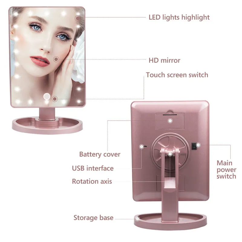 2216 LED vanité miroir lumière table maquillage tactile interrupteur 10x grossissant s 180 Rotation salle de bain voyage espejos 2202184354942