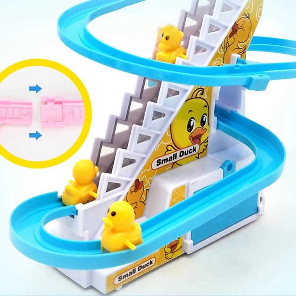 Electric Duck Climbing Stairs Toy Children Roller Coaster Toy Set Electric Light Music Amusement Climb Stairs Track Toy9842057