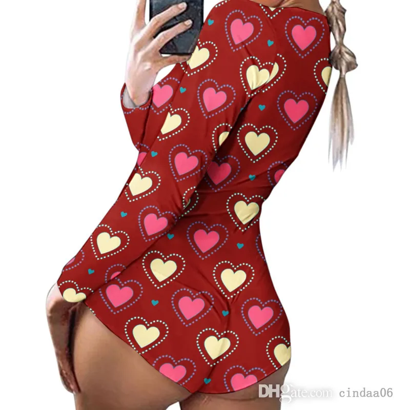 Valentines Day Short tute abiti Donne 2022 Nuovi Rompetti stampati Pigione a manica lunga casa Nightclub profondo a Vallo profondo BOD SEXY BOD1244142