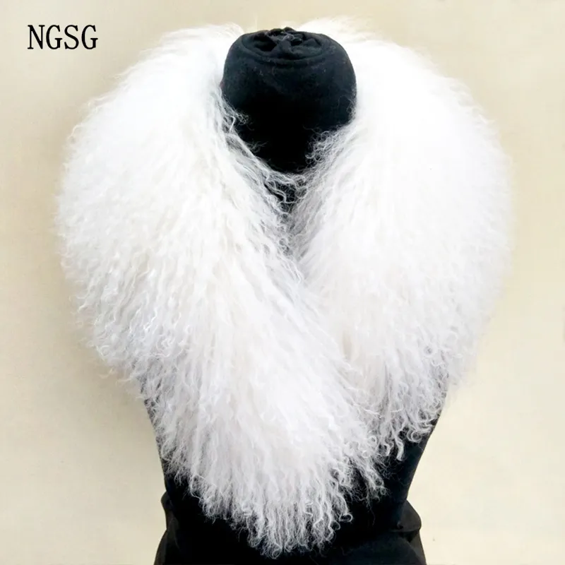NGSG mujeres Real cuello de piel sólido negro Natural genuino mongol lana de oveja bufanda abrigo invierno personalizar multicolores Y201007312F