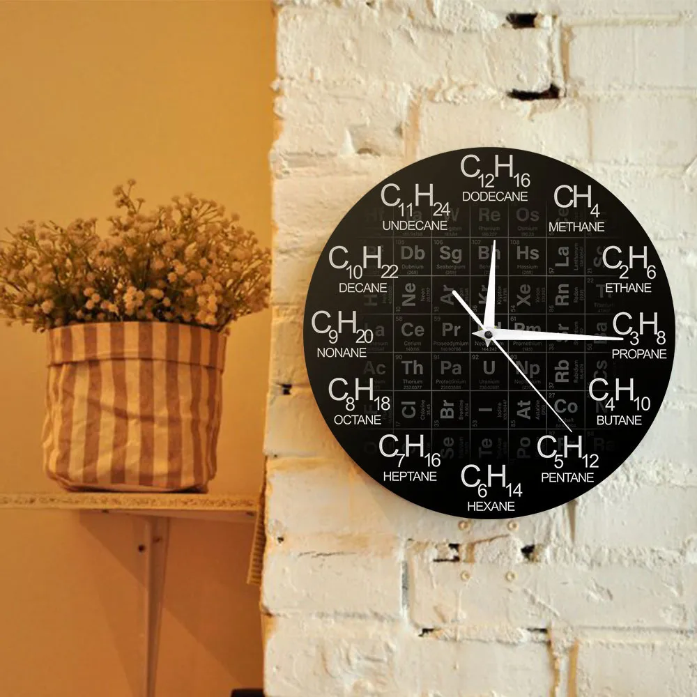 Periodisk tabell över element kemi väggklocka kemiska formler som tidsnummer väggklocka kemisk vetenskap väggkonstdekor T20015729603