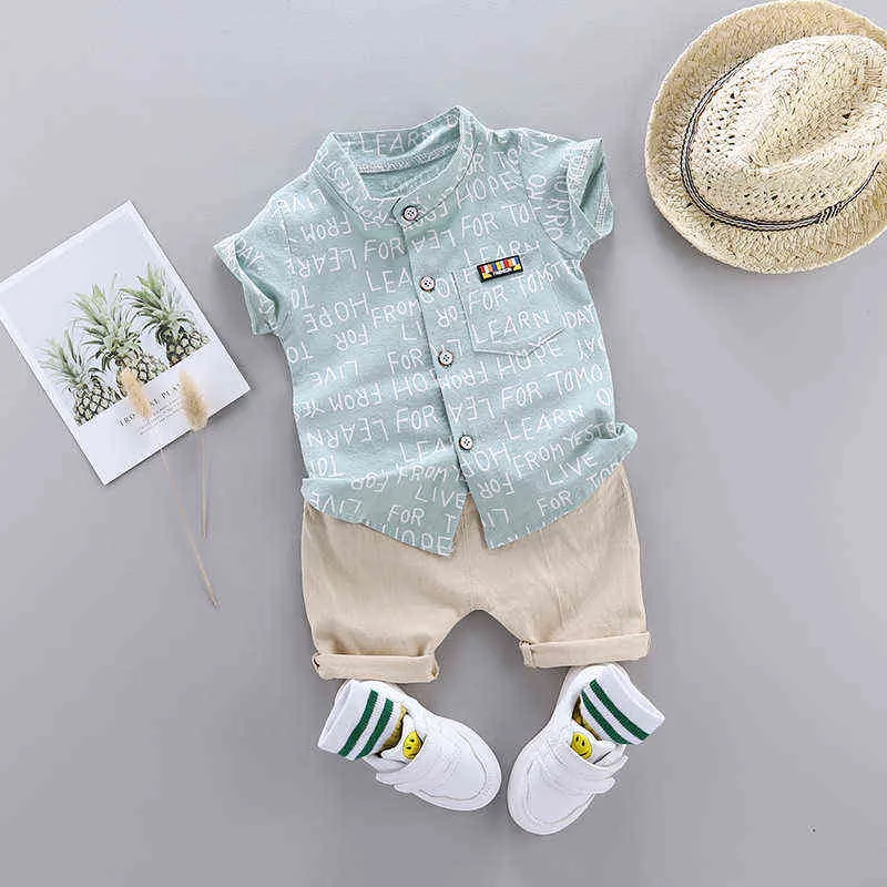 Мода мальчики детские летние письма одежды набор печати с коротким рукавом рубашка + брюки для младенческого малыша мальчик одежда 1 2 3 4 года G220310