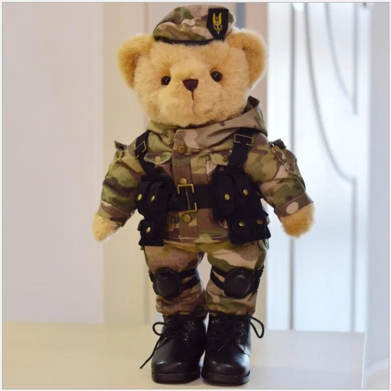 High quality teddy bear plush toy soft pp cotton uniform doll Collection Military gifts Veterans souvenir Christmas gift2858245