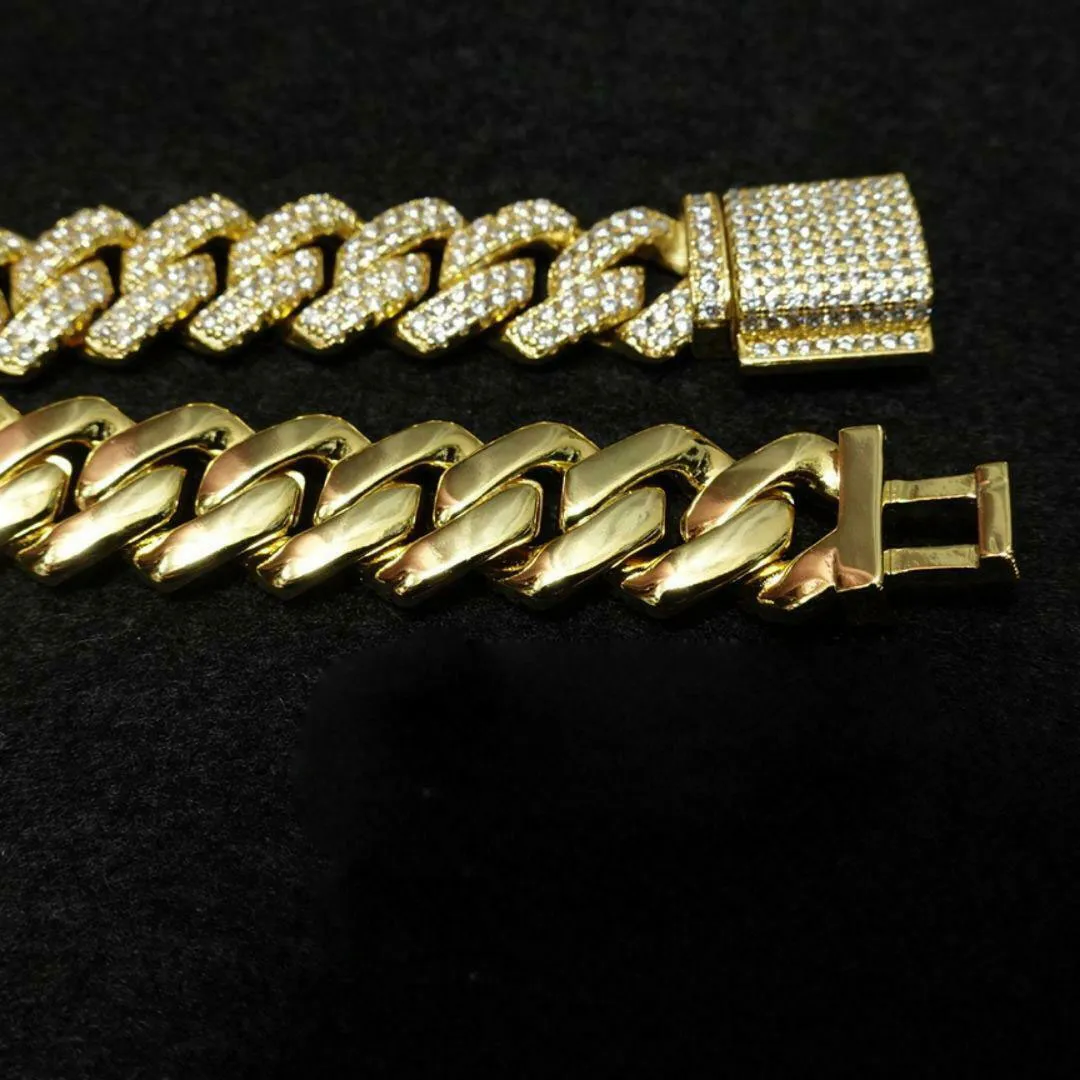 14 mm Diamant Miami Prong Cuban Link Chain armbanden 14K Wit goud Iced Icy kubieke zirkonia sieraden 7 inch 8inch Cuban Bracelet274K