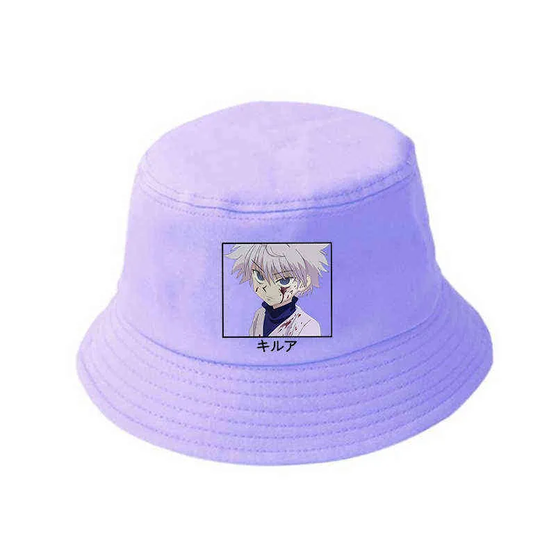 2021 Hunter X Hunter Killua sombrero de verano Anime japonés mujeres hombres Panamá cubo gorra el diseño visera plana Harajuku sombreros de pescador Y220301