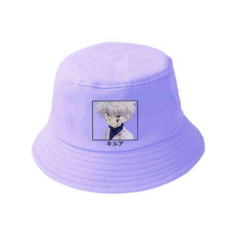 2021 Hunter X Hunter Killua Summer Hat Japanese Anime Women Men Panama Bucket Cap The Design Flat Visor Harajuku Fisherman Hats Y220301