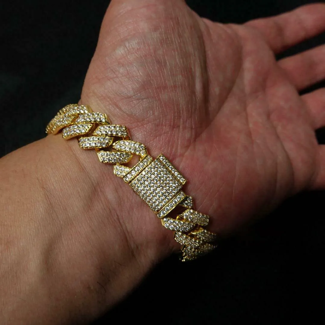 14 mm Diamant Miami Prong Cuban Link Chain armbanden 14K Wit goud Iced Icy kubieke zirkonia sieraden 7 inch 8inch Cuban Bracelet274K