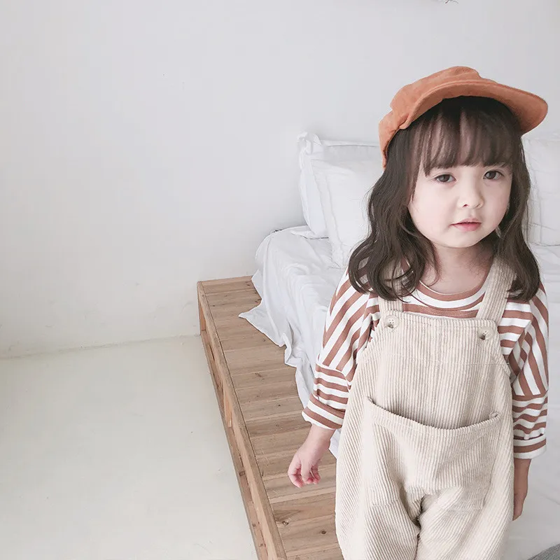 Baby Girls Cord Cord Lose Overalls Frühling koreanischer Stil süße Kleidung Kinder lässige All-Match-Halthose Bibhose G051 201128